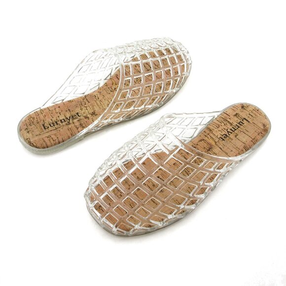 Lurnyet Womens Clear Jelly Comfort Cushion Slide Flat Sandal with Cork Footbed - Picture 4 of 7